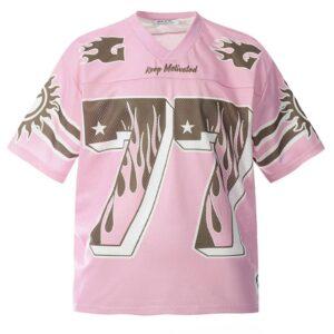 Men’s Retro Pink Mesh Football Jersey with Bold '77' Number Graphic
