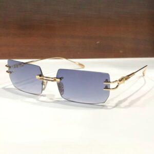 Men’s Rimless Rectangular Sunglasses Featuring Violet Gradient Lenses And Ornate Gold Temples