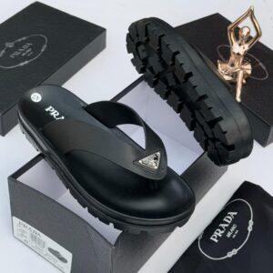 Prada Rubber Thong Sandals with Triangle Logo